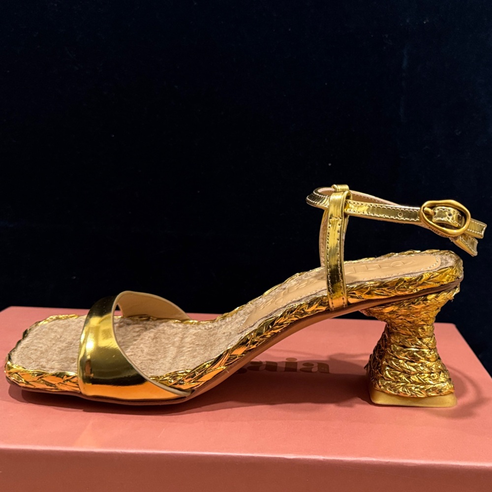 cult gaia Javiera Gold Braided Ankle-Strap Sandals - Picture 9 of 15